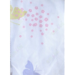 White pink green color vertical lines with butterfly stars poly sheer roller blind   109399